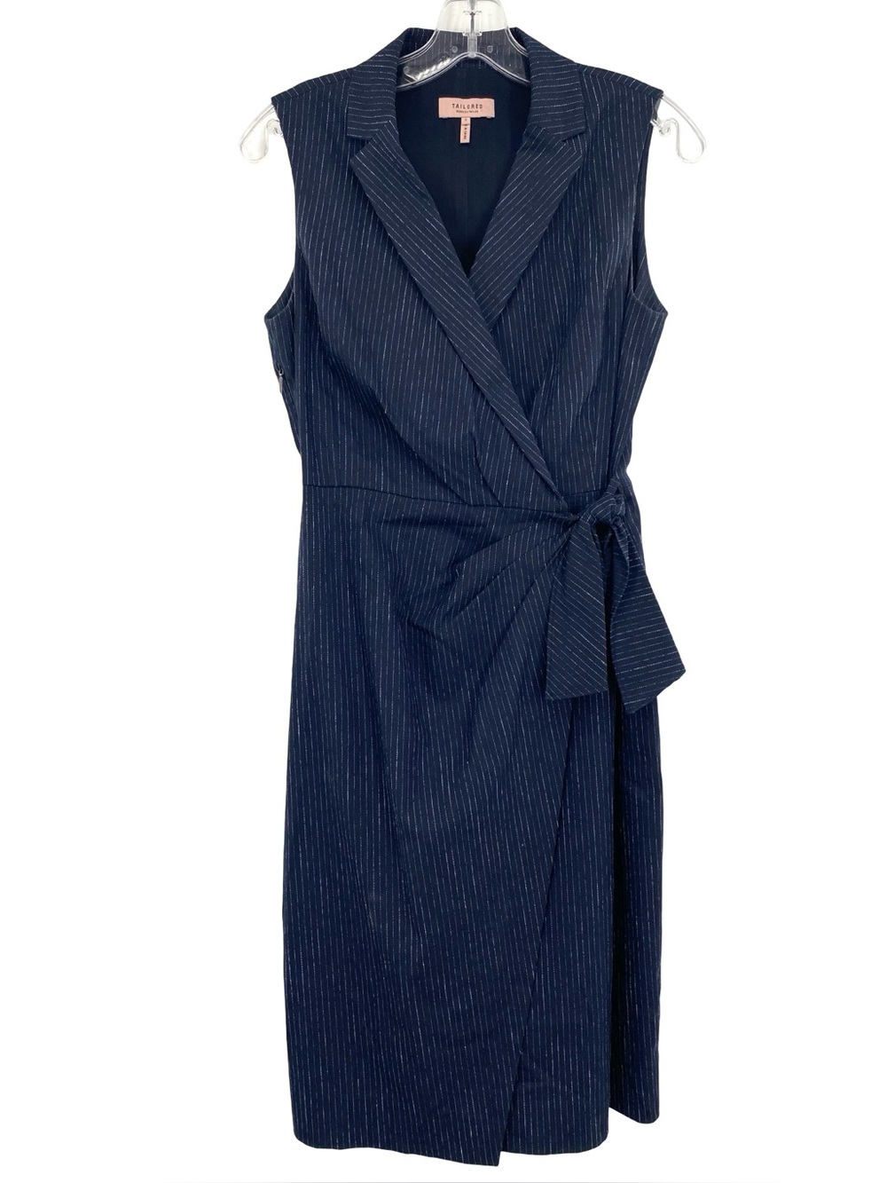 Tailored Rebecca Taylor Wrap Dress Navy Blue  Pinstripe Sleeveless Midi Size 2